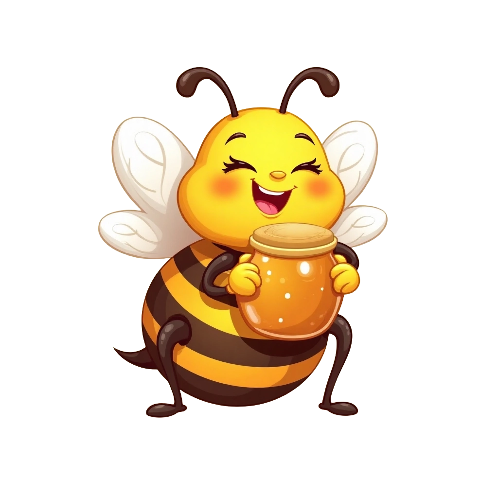 Happy Bee with Honey Jar